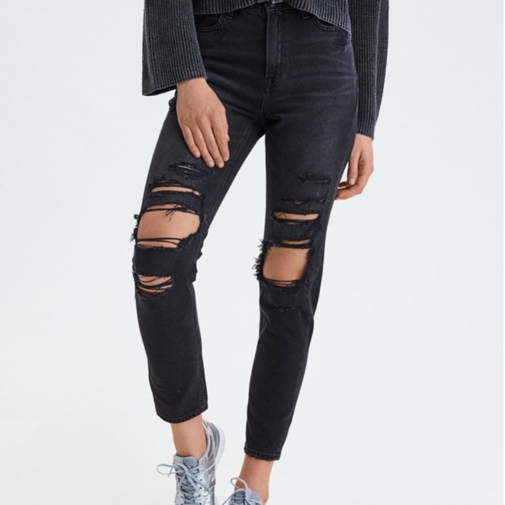 American eagle mom jean destroyed black - 16 long
